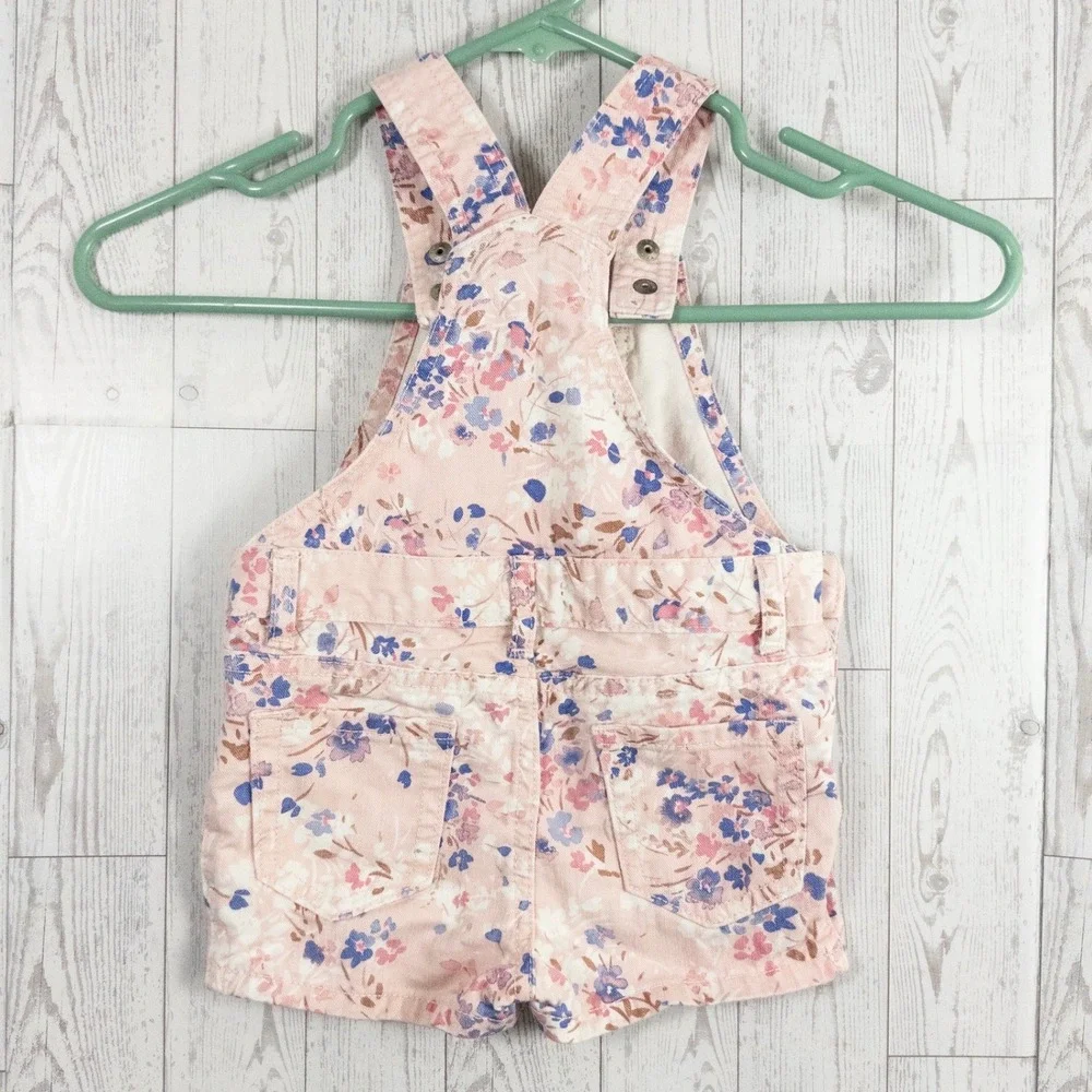 The Children's Place Floral Overall Shorts Girls 18-24M Pink Cotton Cute
